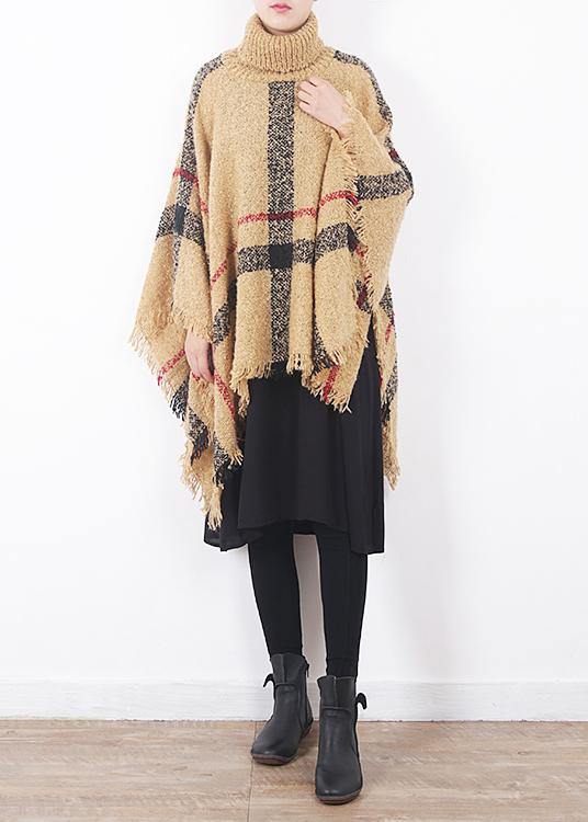 2025 yellow original cloak shawl plaid high neck oversize sweater