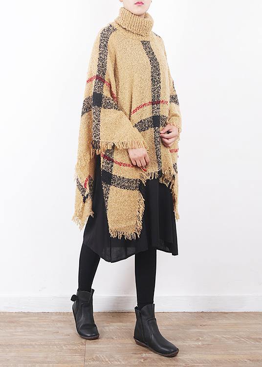 2025 yellow original cloak shawl plaid high neck oversize sweater