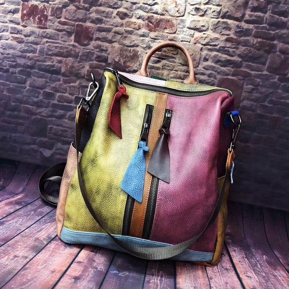 2025 Fashion Retro Handbag Backpack Genuine Leather Female Bag