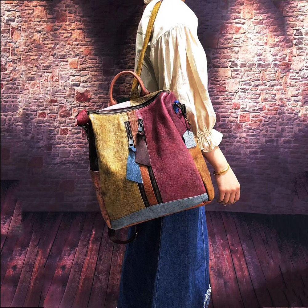 2025 Fashion Retro Handbag Backpack Genuine Leather Female Bag