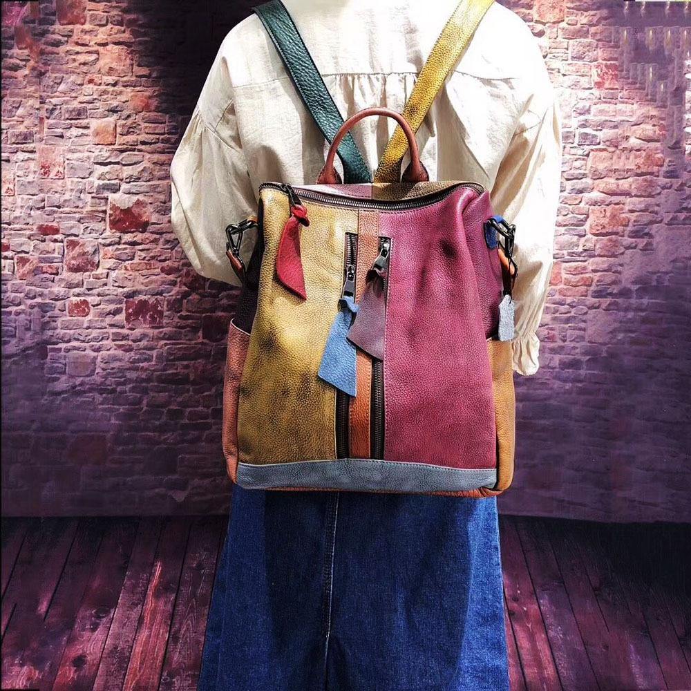 2025 Fashion Retro Handbag Backpack Genuine Leather Female Bag