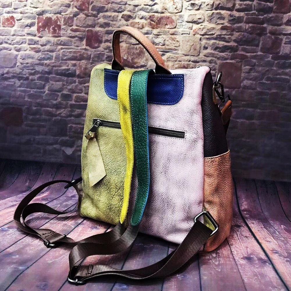 2025 Fashion Retro Handbag Backpack Genuine Leather Female Bag