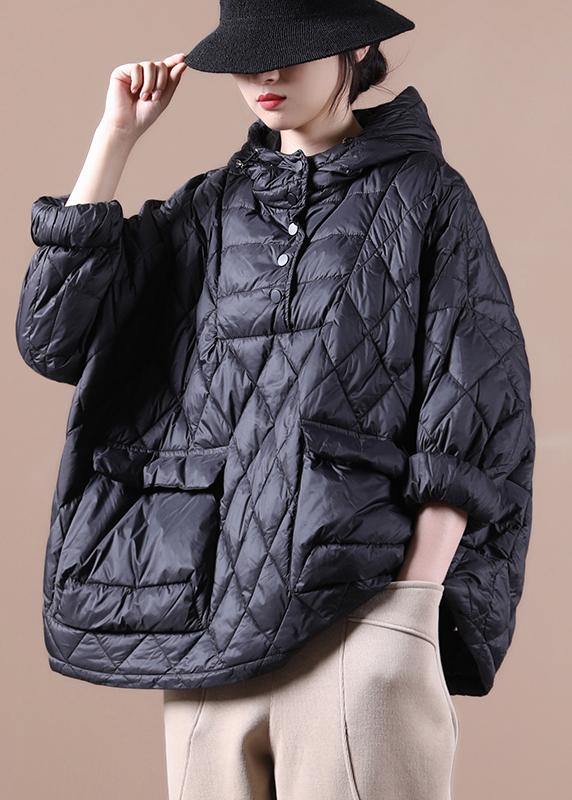 2025 Loose Fitting Winter Puffer Jacket Hooded Black Down Coat