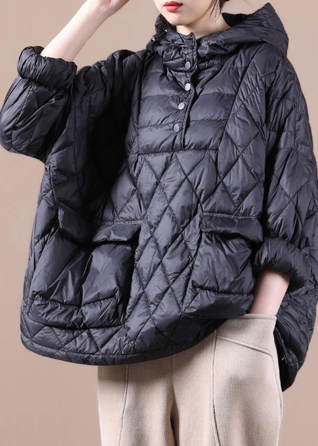 2025 Loose Fitting Winter Puffer Jacket Hooded Black Down Coat