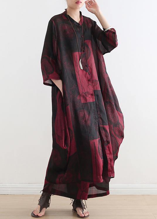 2025 fashion suit large size was thin red printed chiffon female wide-leg pants two-piece suit