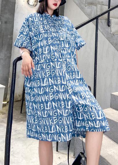 2025 new jumpsuit summer thin high waist blue Letter printed wide-leg jumpsuit shorts