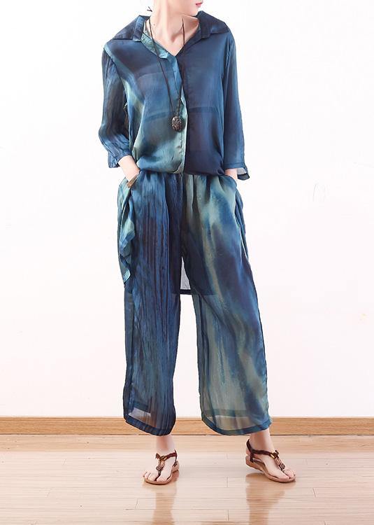 2025 new original literary loose lapel shirt + wide leg pants two-piece suit