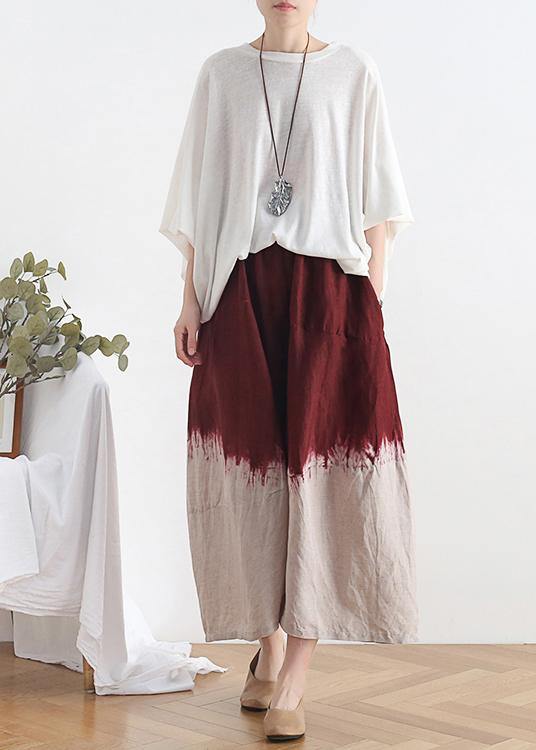 2025 new retro national style skirt pants red gradient loose large size cotton and linen casual pants