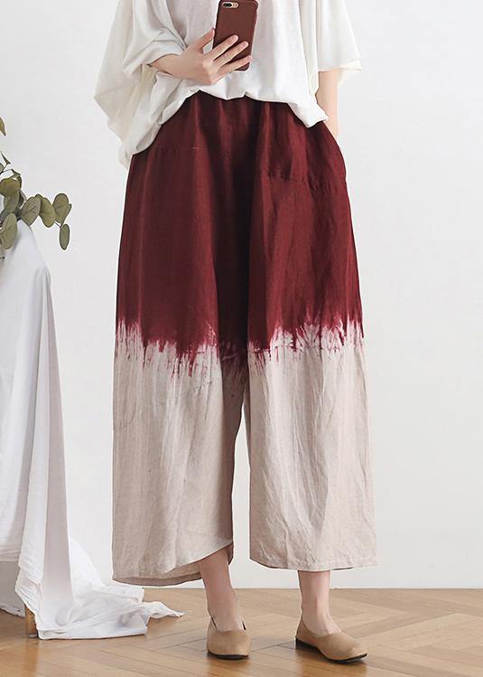 2025 new retro national style skirt pants red gradient loose large size cotton and linen casual pants