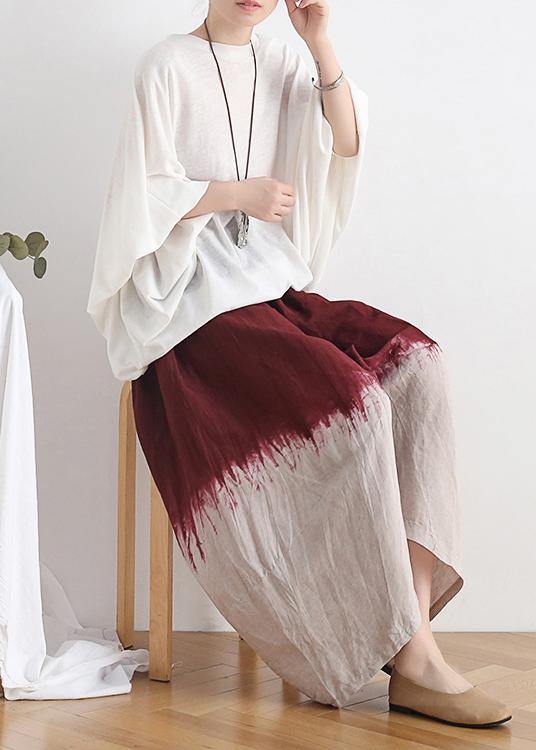 2025 new retro national style skirt pants red gradient loose large size cotton and linen casual pants