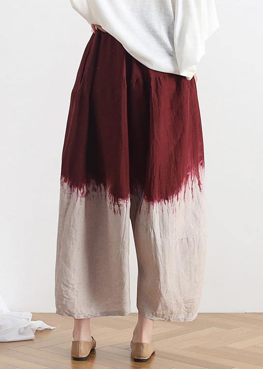 2025 new retro national style skirt pants red gradient loose large size cotton and linen casual pants