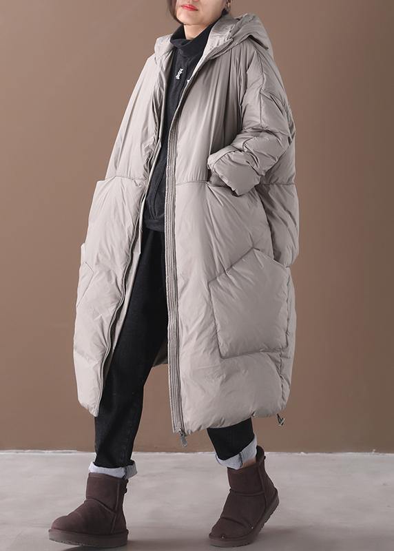 2025 plus size snow jackets gray hooded pockets goose Down coat