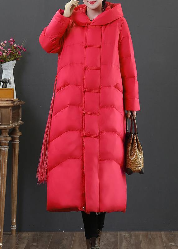 2025 red down jacket woman plus size down jacket hooded zippered fine overcoat