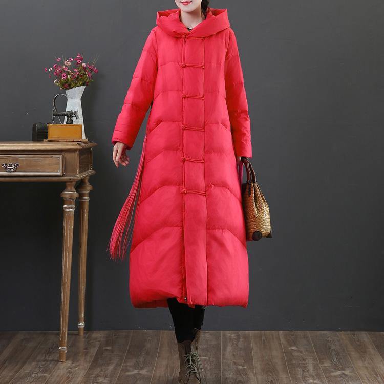 2025 red down jacket woman plus size down jacket hooded zippered fine overcoat