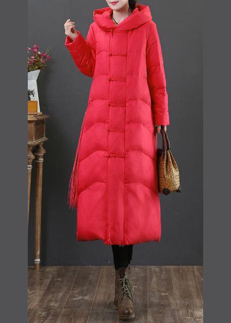 2025 red down jacket woman plus size down jacket hooded zippered fine overcoat