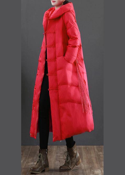 2025 red down jacket woman plus size down jacket hooded zippered fine overcoat