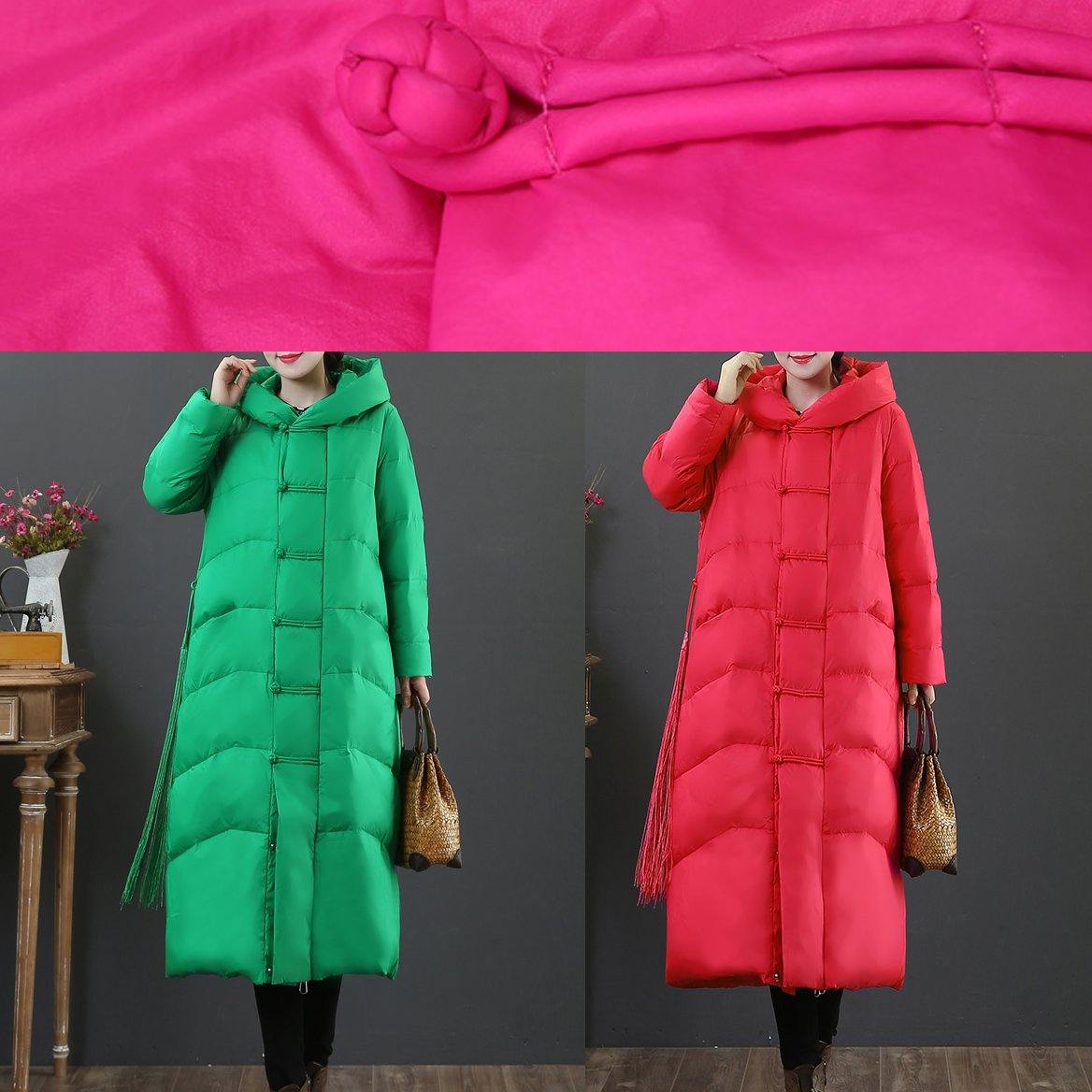 2025 red down jacket woman plus size down jacket hooded zippered fine overcoat