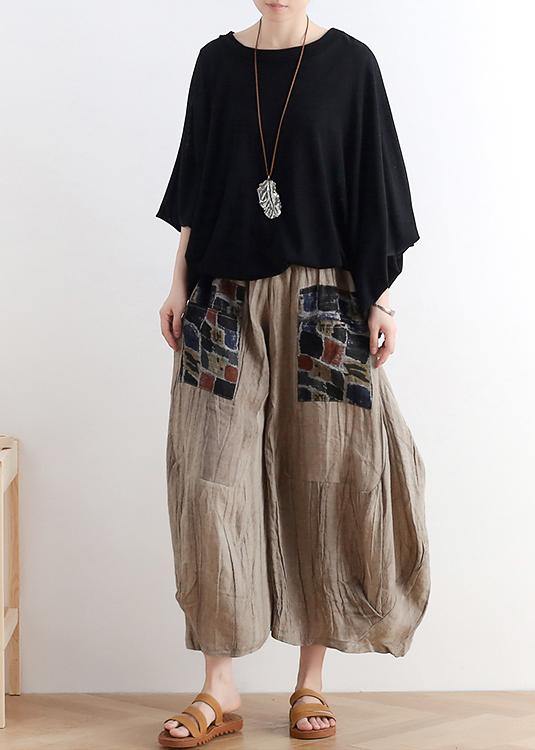 2025 summer original design linen nude patch retro wide-leg pants