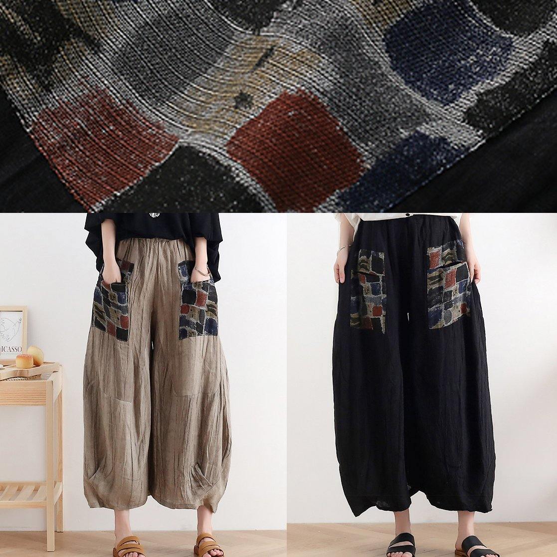 2025 summer original design linen nude patch retro wide-leg pants