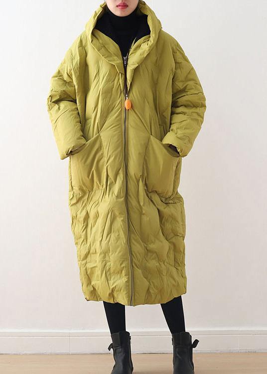 2025 Warm Yellow Down Coat original design literary retro overcoat