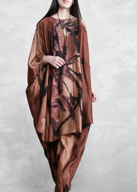 2025 Large Loose Silk Two Piece Suit Women's Irregular Personality Bat Sleeve Casual Suit