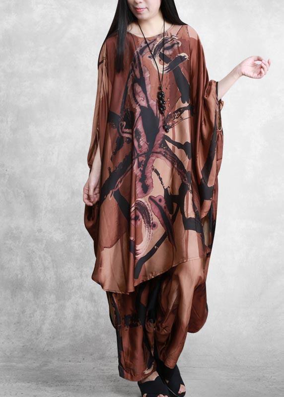 2025 Large Loose Silk Two Piece Suit Women's Irregular Personality Bat Sleeve Casual Suit