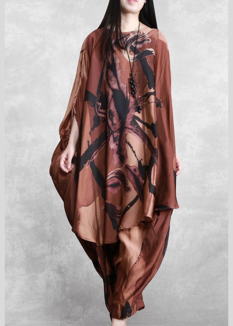 2025 Large Loose Silk Two Piece Suit Women's Irregular Personality Bat Sleeve Casual Suit