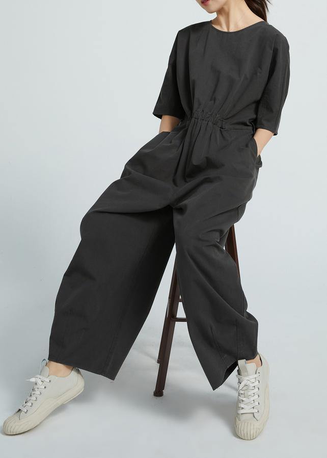 2025 Short Sleeve Women Casual All-Match A-pocket Jumpsuit Pants