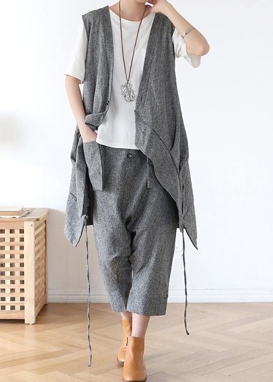 2025 Summer Grey Asymmetrical Cotton sleeveless Cardigans