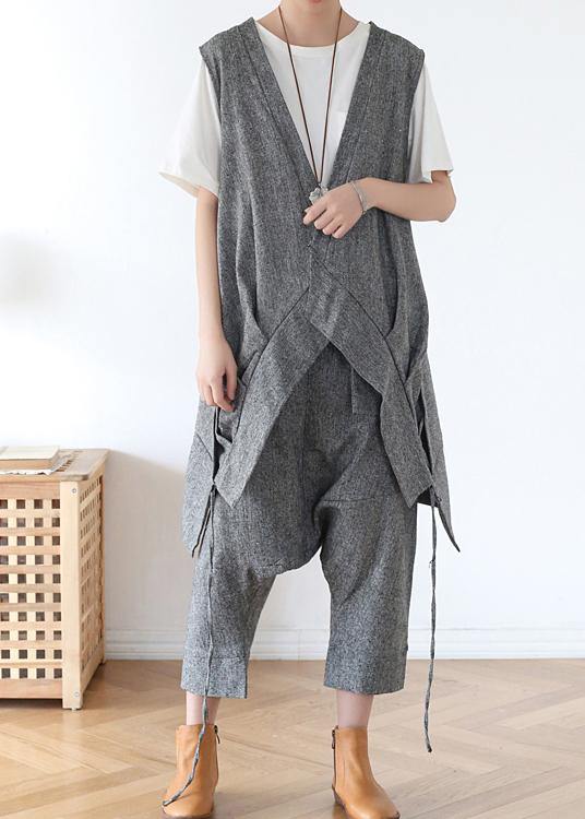 2025 Summer Grey Asymmetrical Cotton sleeveless Cardigans