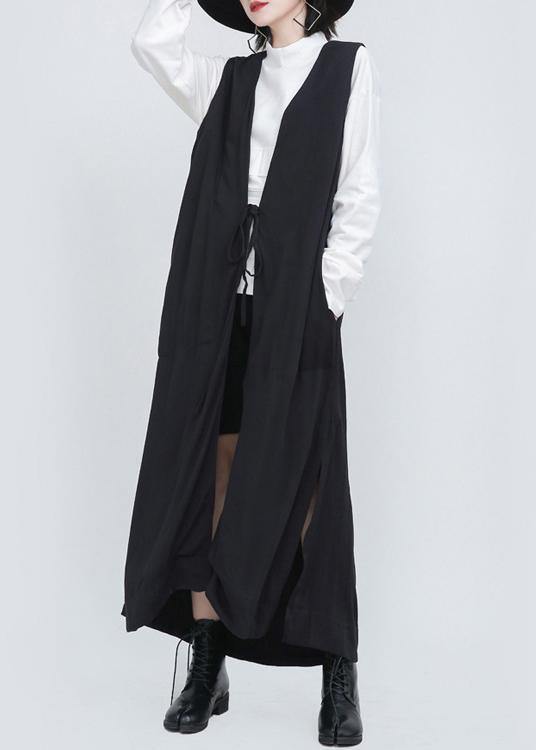 2025 Summer New Black Sleeveless Loose And Long Waistcoat