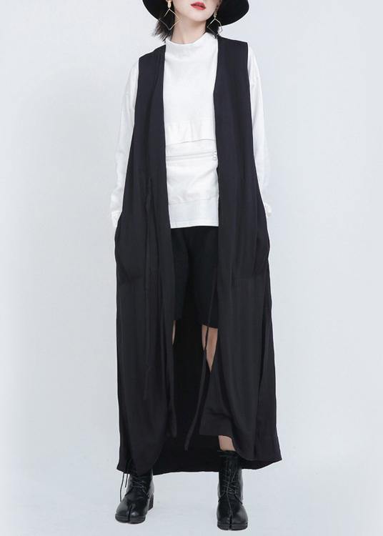 2025 Summer New Black Sleeveless Loose And Long Waistcoat