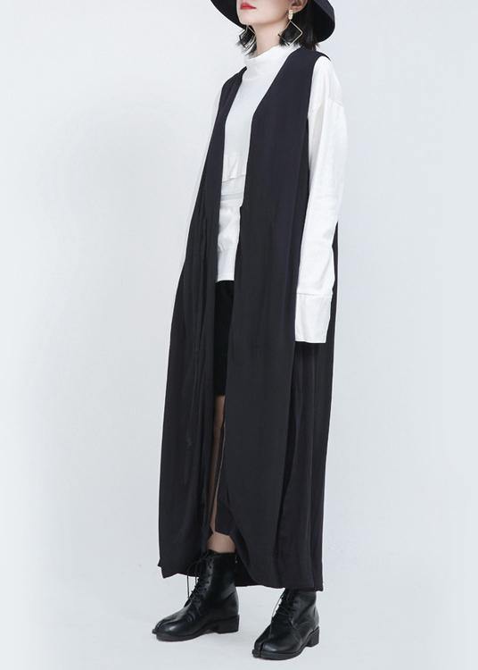 2025 Summer New Black Sleeveless Loose And Long Waistcoat