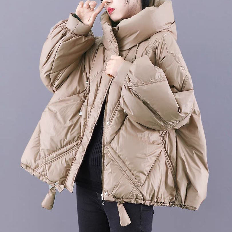 Beautiful Black hooded Loose zippered Warm Winter Duck Down Jacket