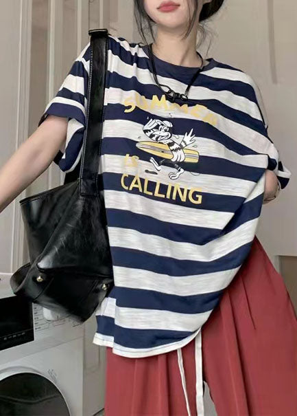 2025 New Women Loose cartoon Striped T-shirt