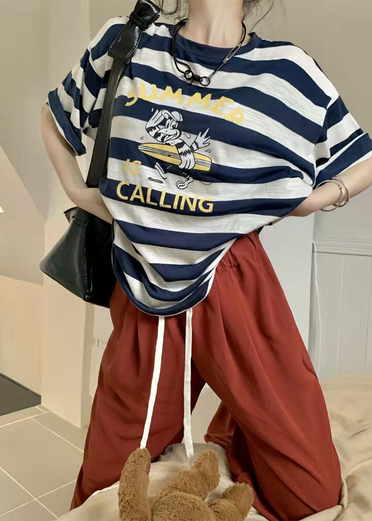 2025 New Women Loose cartoon Striped T-shirt