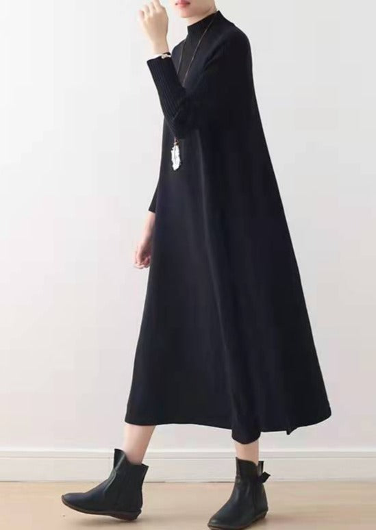 2025 winter Blue long maxi dresses plus size cotton winter dresses warm woolen dress