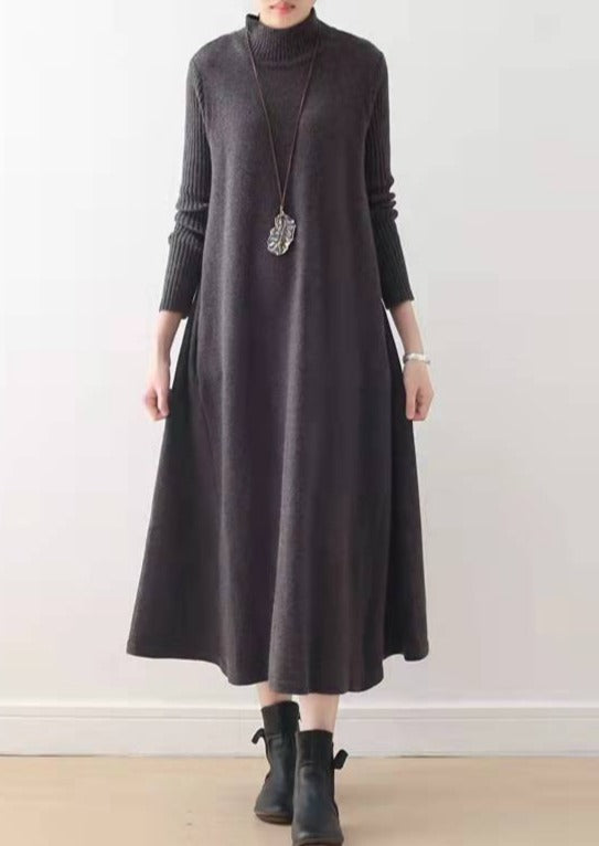 2025 winter Blue long maxi dresses plus size cotton winter dresses warm woolen dress