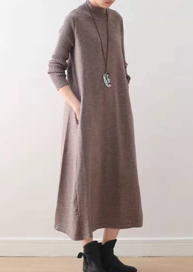 2025 winter Blue long maxi dresses plus size cotton winter dresses warm woolen dress