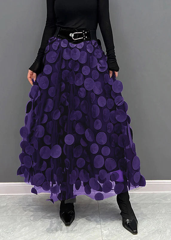 Elegant Rose Dot Patchwork Tulle Skirt Fall