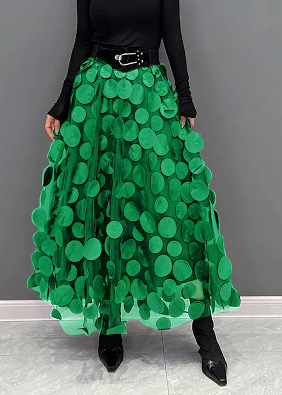 Elegant Black Dot Patchwork Tulle Skirt Fall