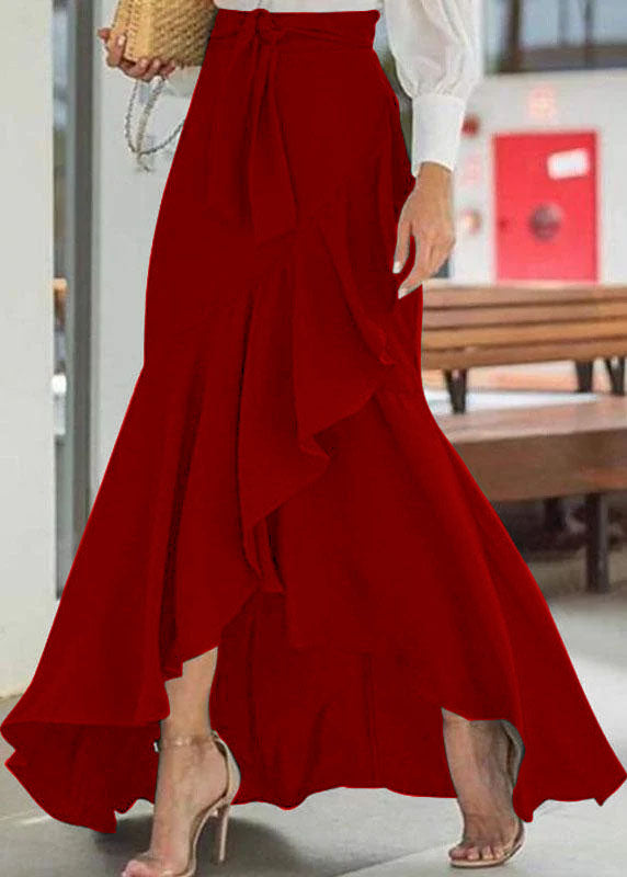 Solid Color High Waist Ruffle High Low Hem Swing Maxi Skirts For Women