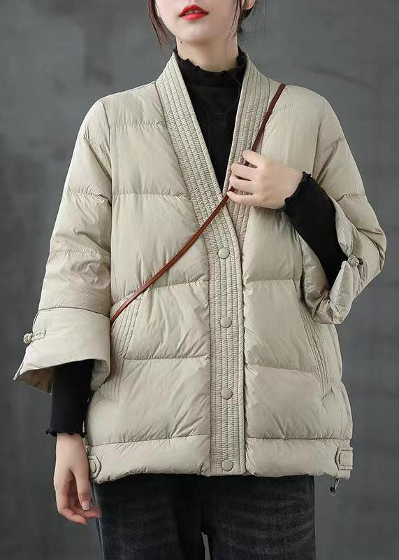 Caramel V Neck Button Thick fashion Winter Duck Down Jackets