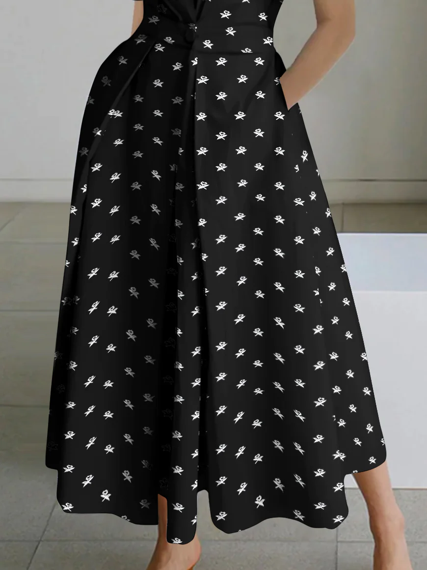 2025 Black-big dots Peter Pan Collar Pockets Cotton Dress Long Sleeve