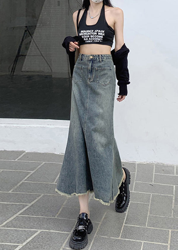 2025 New Blue High Waist Fishtail Denim Skirt