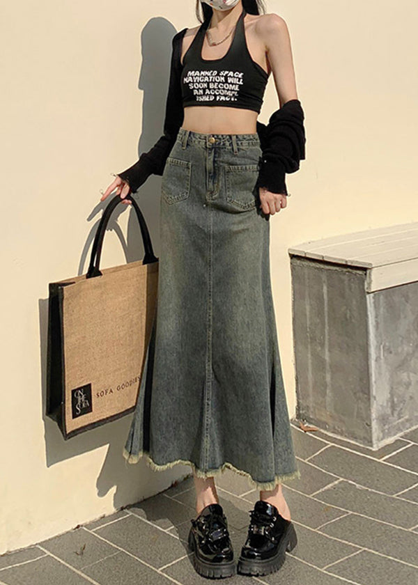 2025 New Blue High Waist Fishtail Denim Skirt