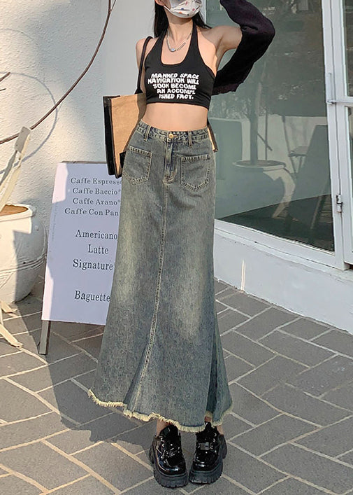 2025 New Blue High Waist Fishtail Denim Skirt