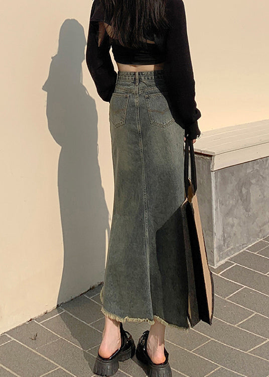 2025 New Blue High Waist Fishtail Denim Skirt