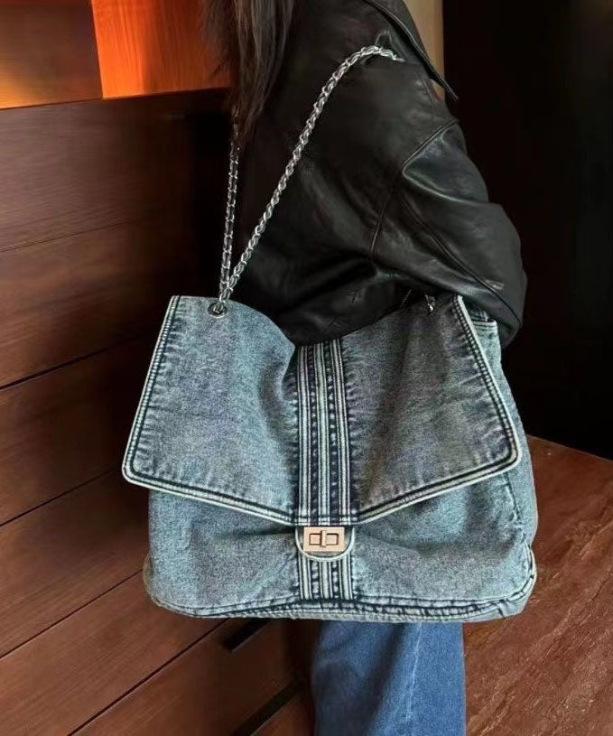 2025 New Light Blue Large Capacity Chain Denim Shoulder Bag