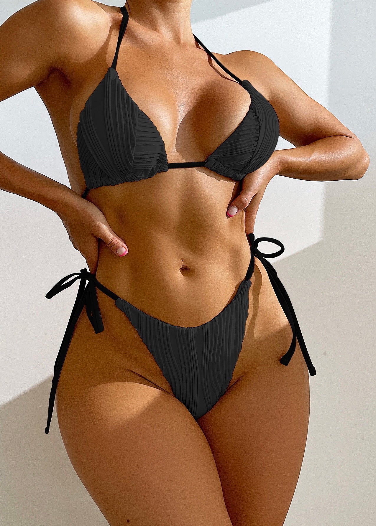 2025 Sexy Apricot Striped Bikini Lace Up Swimwear Set